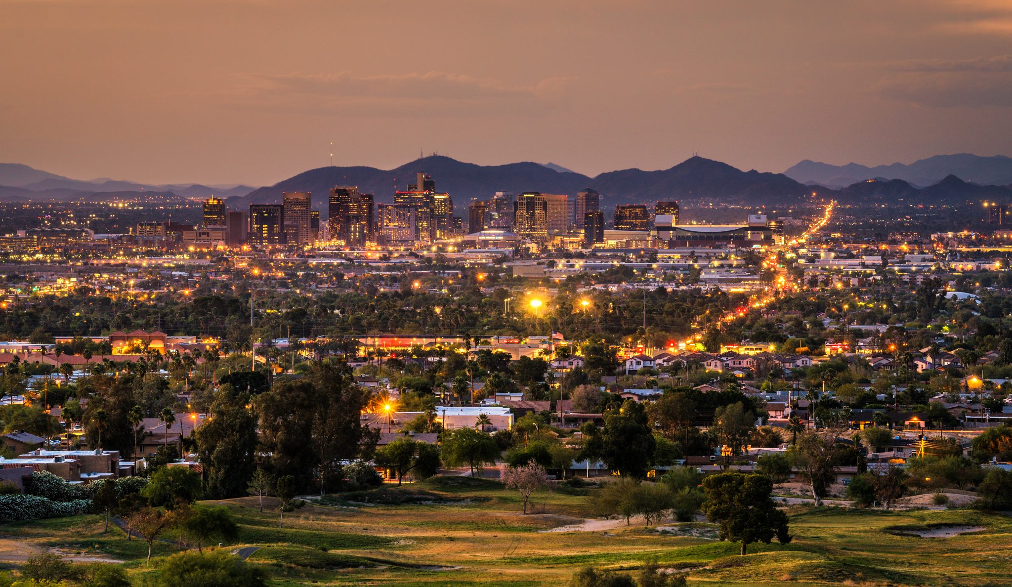 Aerial View Of Phoenix Arizona Skyline At Sunset